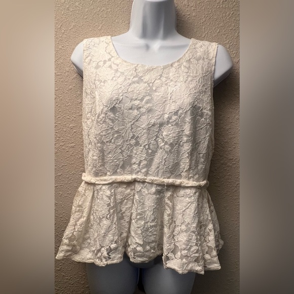 Worthington Tops - Worthington Lace Peplum Blouse - Cream
